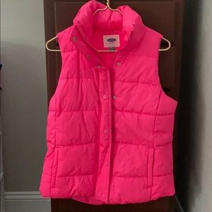 Bright pink puffer vest